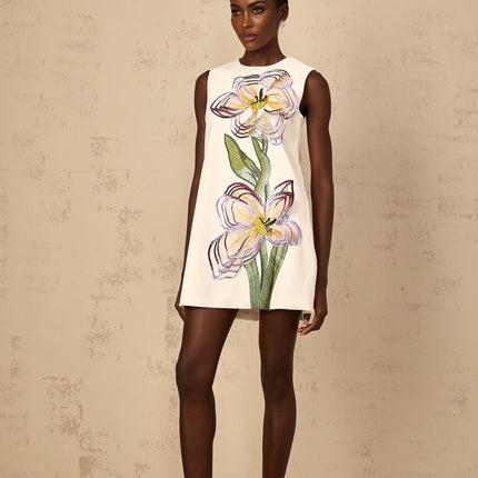 Zita White Floral Embroidered Sequin Mini Dress