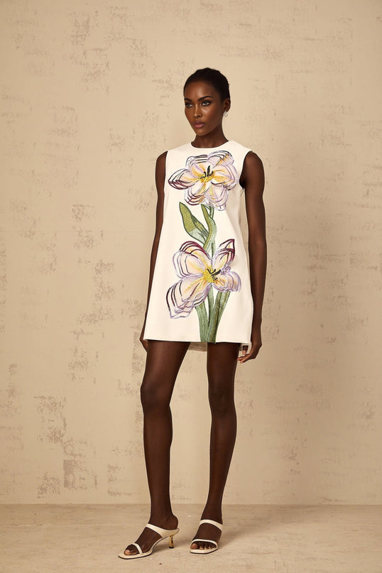 Zita White Floral Embroidered Sequin Mini Dress