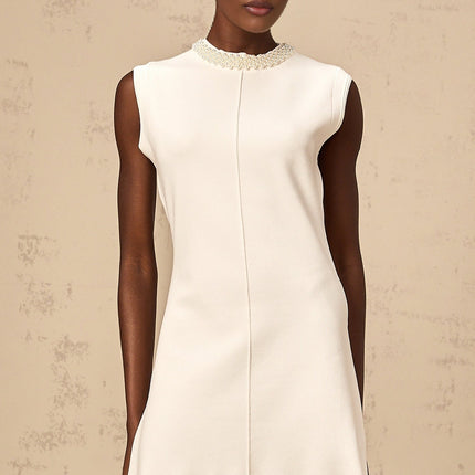 Zita White Knitted Cardigan with Faux Pearl Embellishments and Round Neck