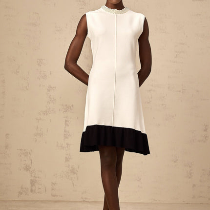 Zita White Knitted Cardigan Faux Pearl Embellishments Round Neck Sleeveless Luxury Terylene Fiber