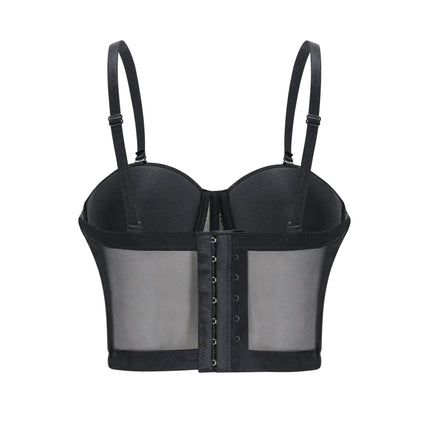 Zoe Black Corset Top Polyester Spaghetti Strap Embellished Sleeveless Crop Rear Zip Fastening Glamour Refinement