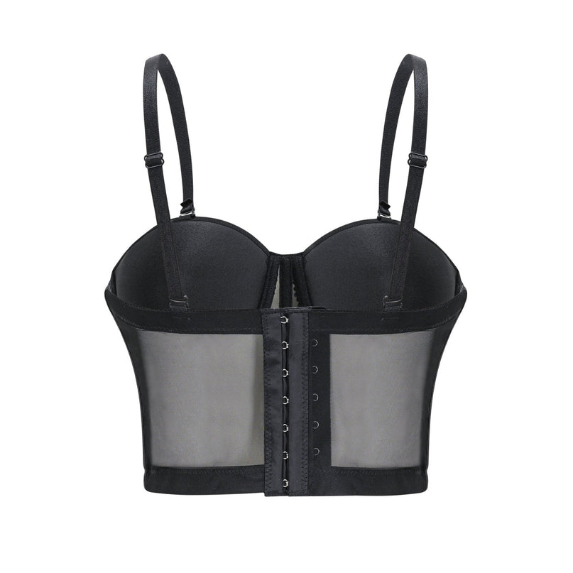 Zoe Black Corset Top Polyester Spaghetti Strap Embellished Sleeveless Crop Rear Zip Fastening Glamour Refinement