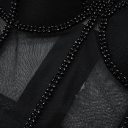 Zoe Black Corset Top Polyester Embellished Sleeveless Spaghetti Straps Cropped Rear Zip Fastening