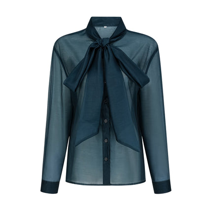 Zoé darkgreen ribbon tieneck shirt  skirt matching set