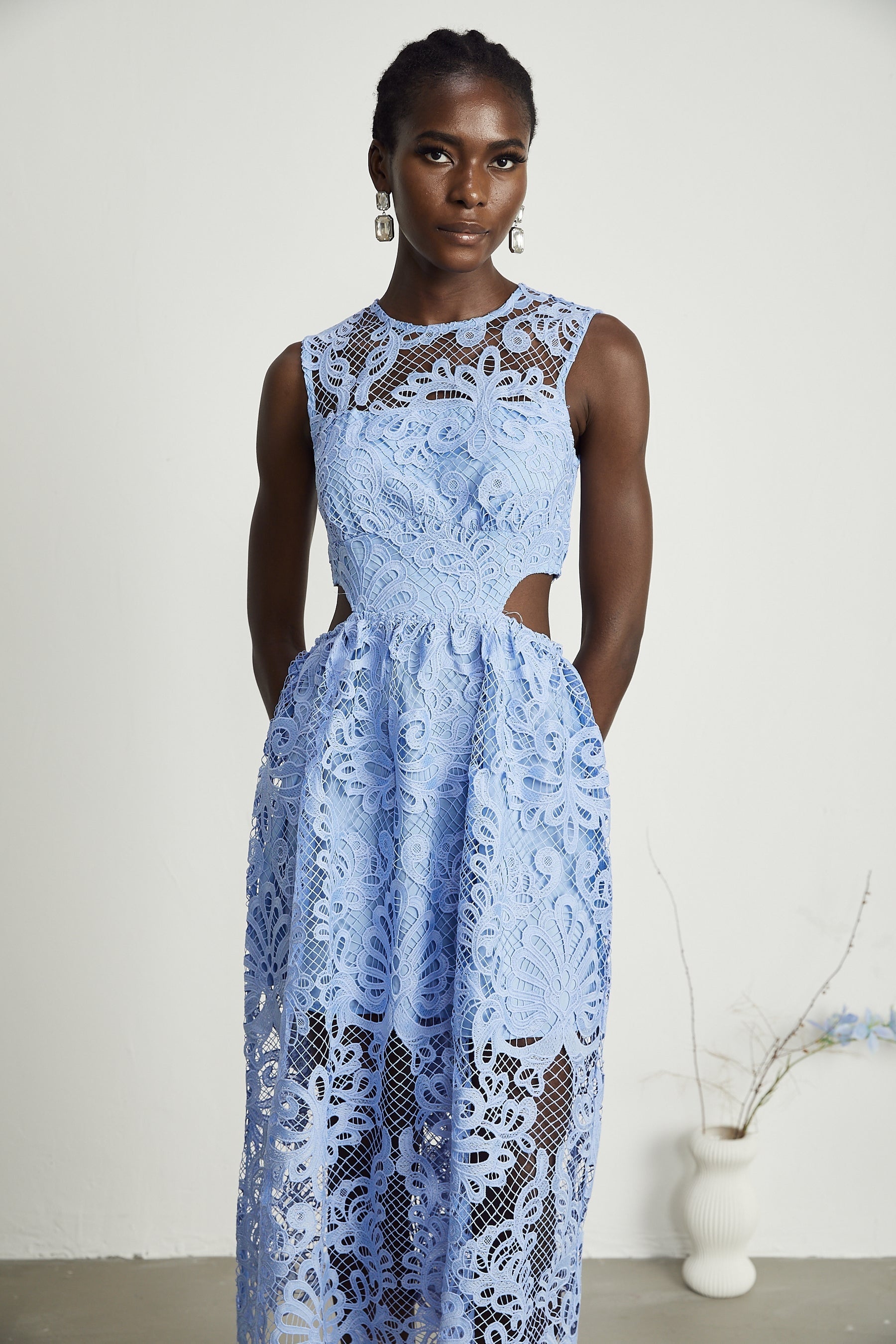 Zoë floralembroidered semisheer midi dress