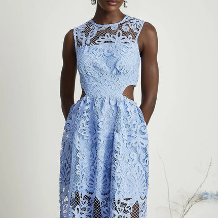 Zoë floralembroidered semisheer midi dress