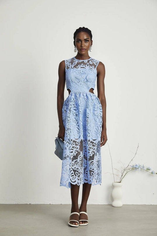 Zoë floralembroidered semisheer midi dress