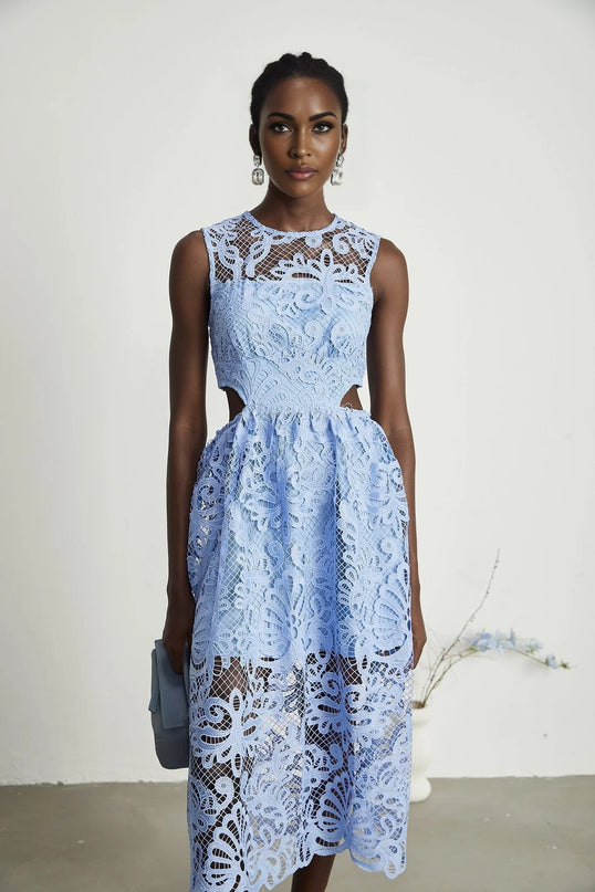 Zoë floralembroidered semisheer midi dress