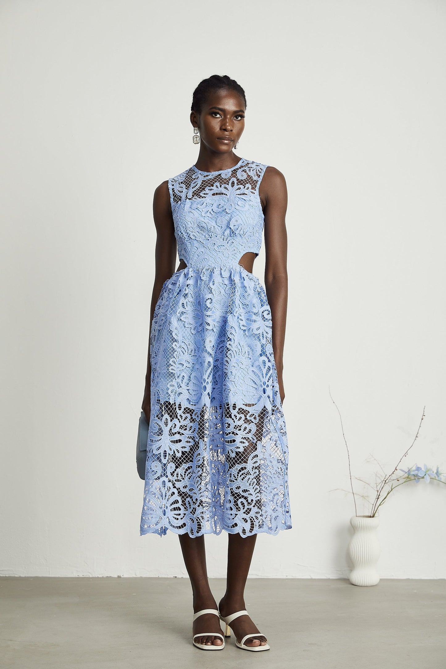 Zoë floralembroidered semisheer midi dress