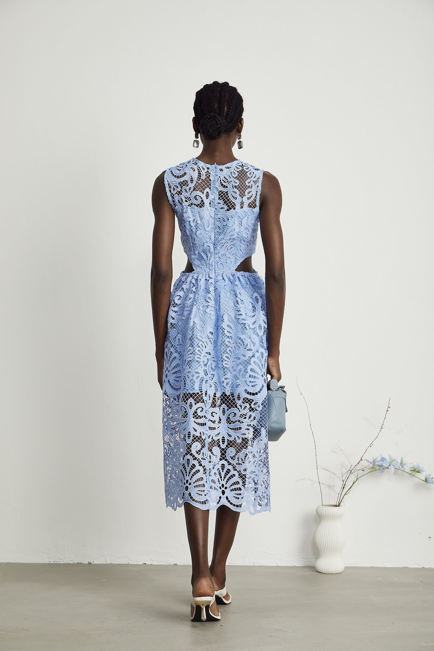 Zoë floralembroidered semisheer midi dress