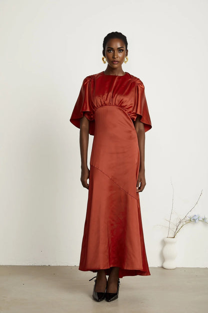 Zoé red capesleeve openback maxi dress