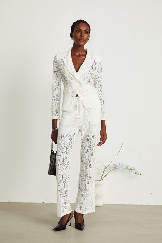 Zoé sheer lace blazer  trousers matching set