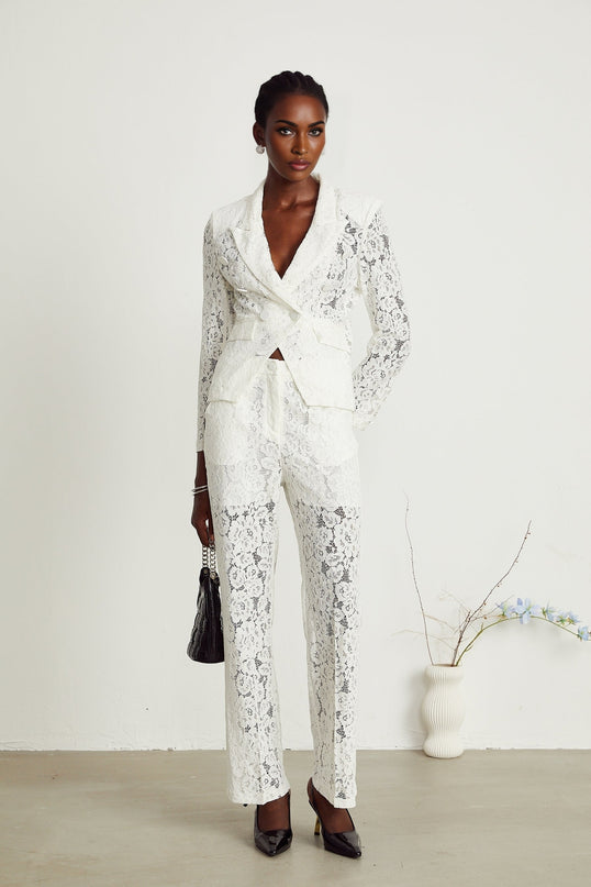 Zoé sheer lace blazer  trousers matching set