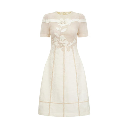 Zoe White Floral Embroidery A-line Midi Dress