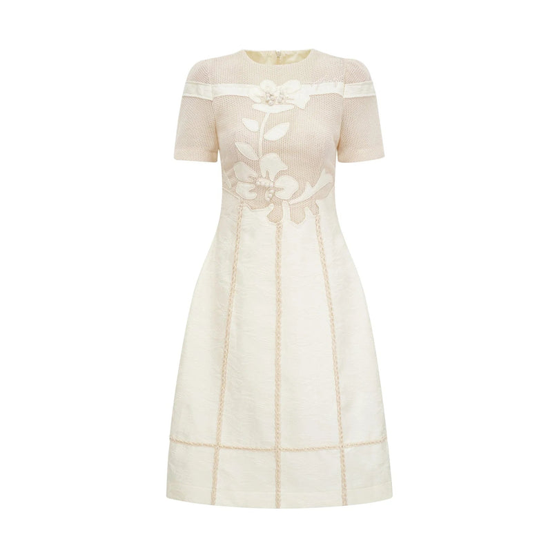 Zoe White Floral Embroidery A-line Midi Dress