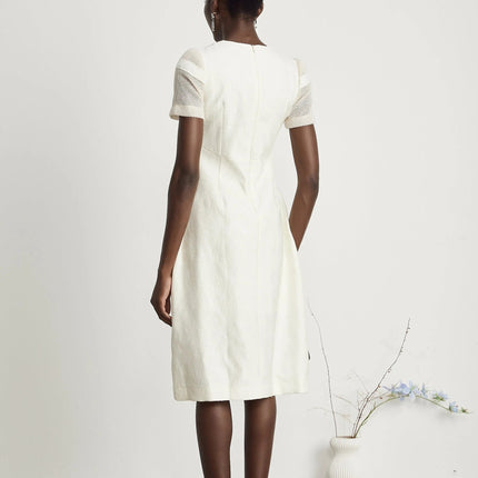 Zoe White Floral Embroidery A-line Midi Dress