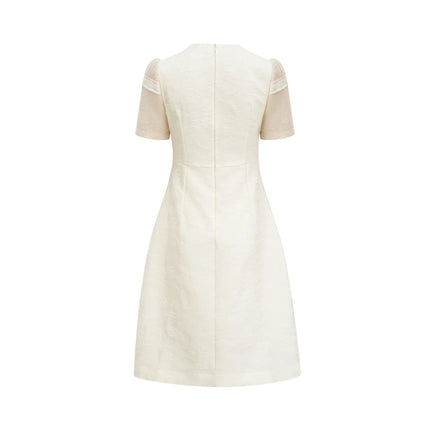 Zoe White Floral Embroidery A-line Midi Dress