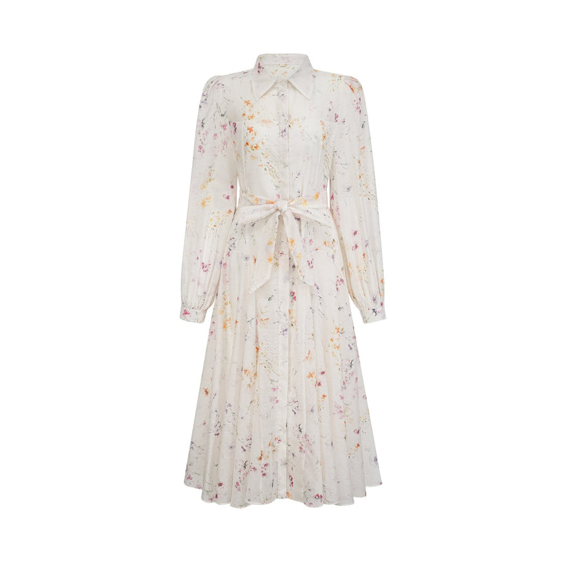 Zoé white floralprint tied midi dress