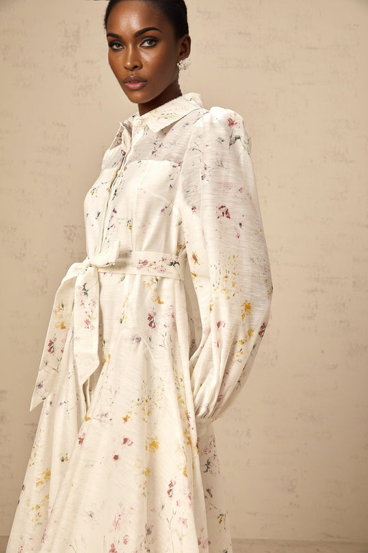 Zoé white floralprint tied midi dress