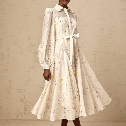 Zoé white floralprint tied midi dress