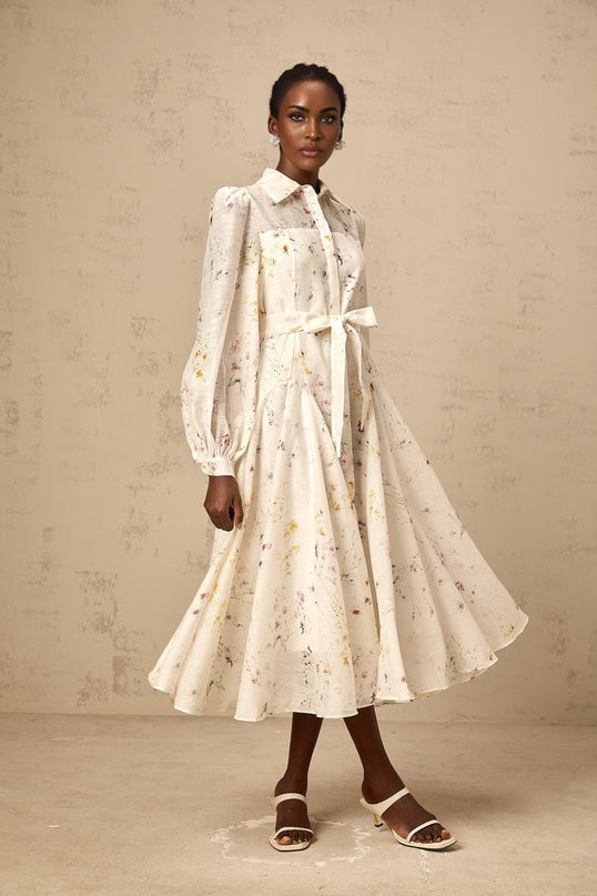 Zoé white floralprint tied midi dress