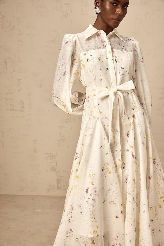 Zoé white floralprint tied midi dress