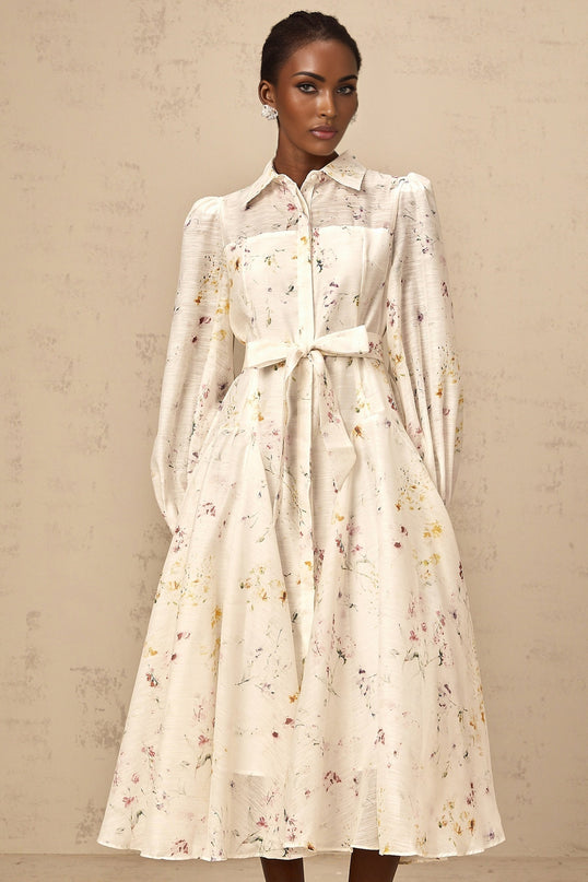 Zoé white floralprint tied midi dress