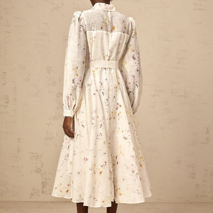 Zoé white floralprint tied midi dress