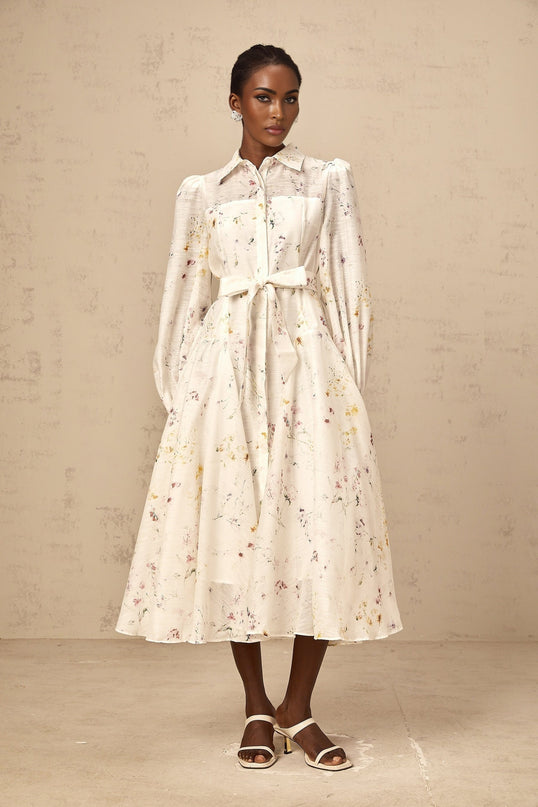 Zoé white floralprint tied midi dress