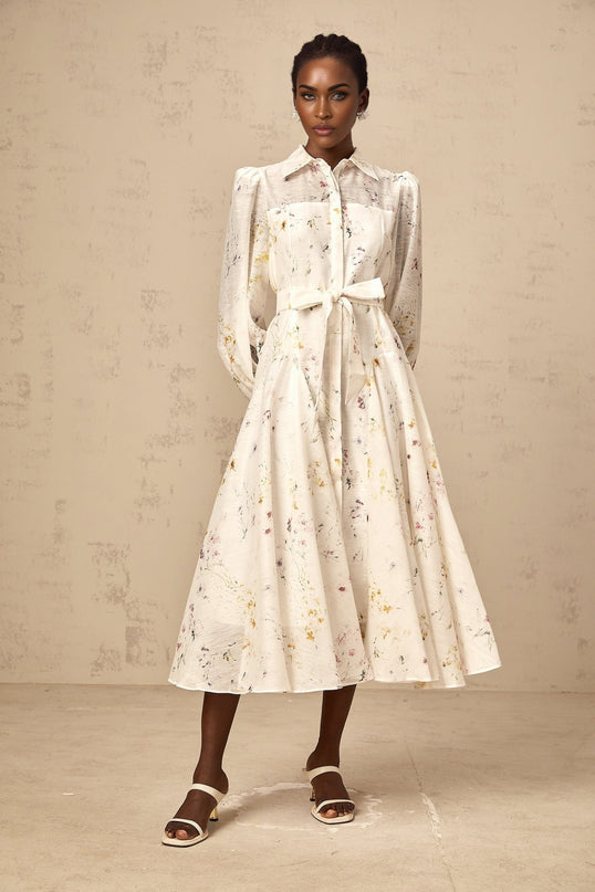 Zoé white floralprint tied midi dress