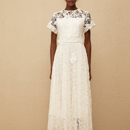 Zoe White Maxi Dress with Keyhole Neck and Butterfly Appliqué