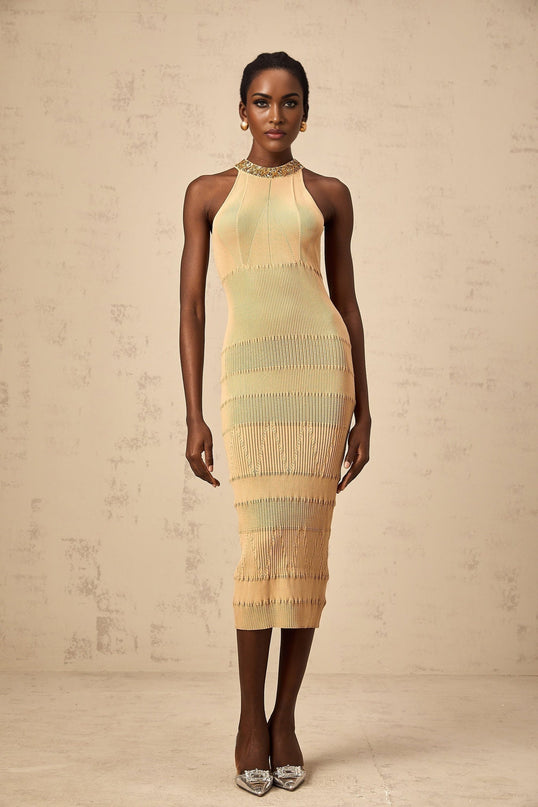 Zoey Gold Halterneck Sequin Embellished Midi Dress