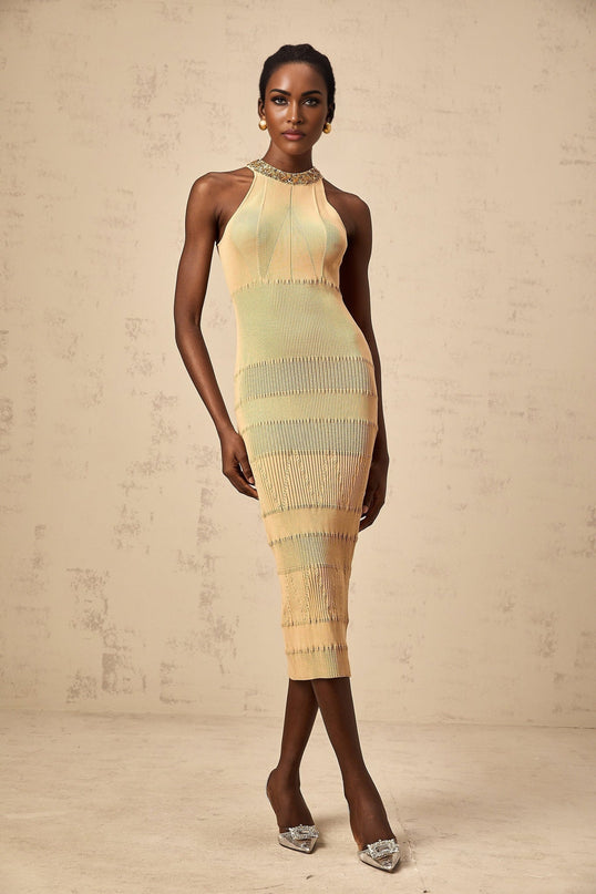 Zoey Gold Halterneck Sequin Embellished Midi Dress