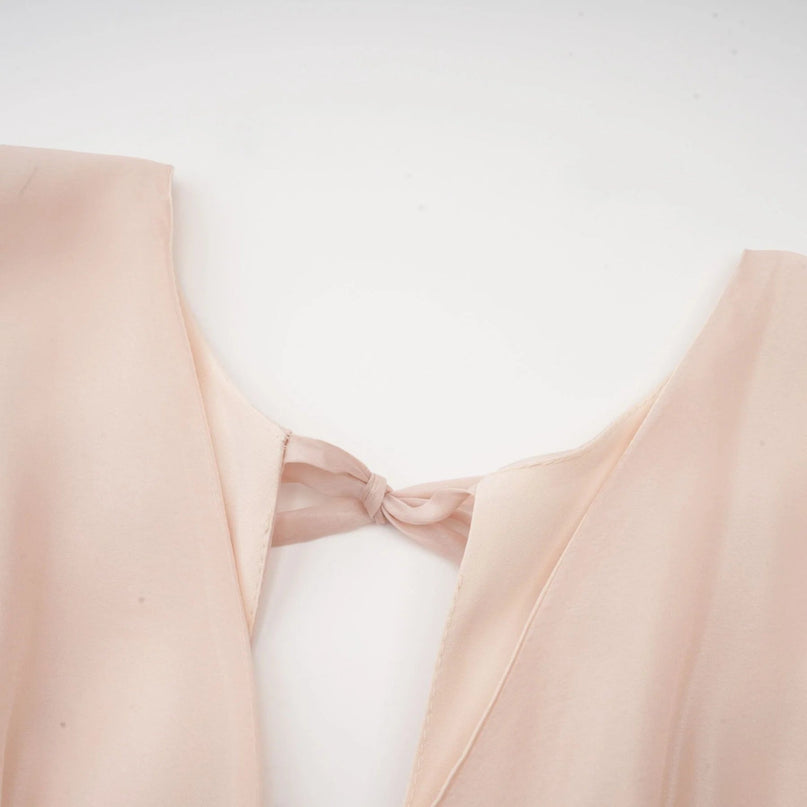 Zoey Midi Dress Neutrals V-Neck Puff Sleeves Lace-Up Back 100% Viscose