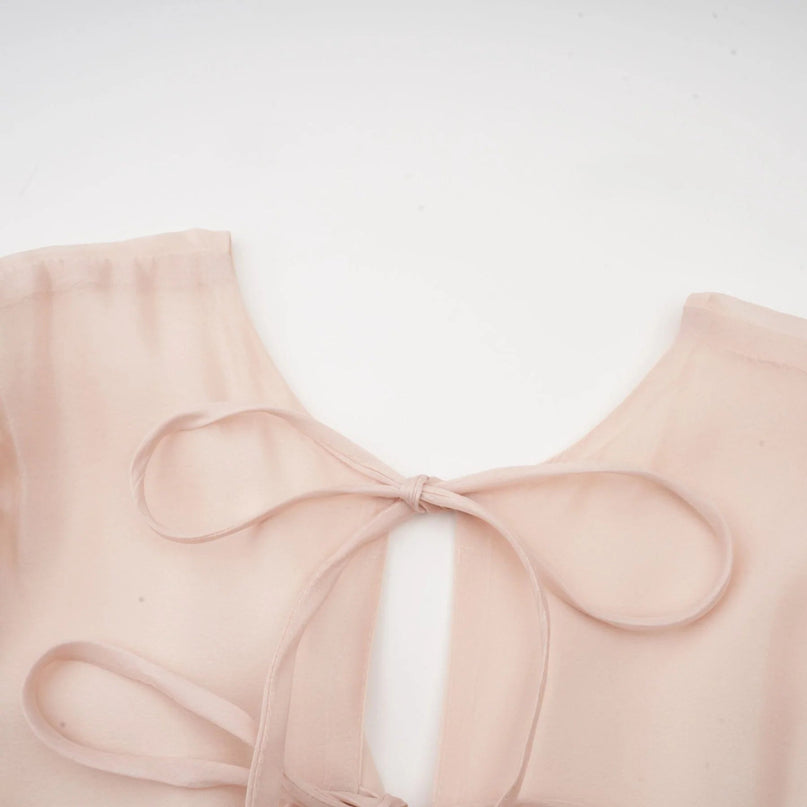 Zoey Midi Dress Neutrals V-Neck Puff Sleeves Lace-Up Back