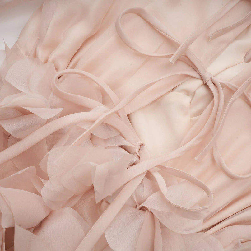 Zoey Midi Dress Neutrals Floral Embellishments V-Neck Puff Sleeves Lace-Up Back