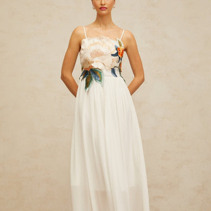 Zoey White Floral Embroidered Maxi Dress