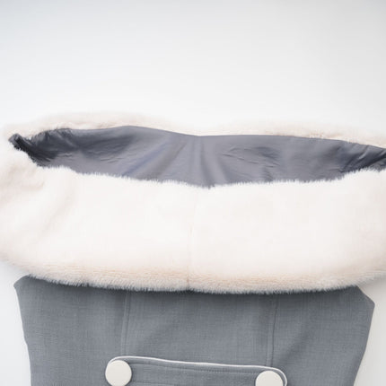 Zuri Grey Faux Fur Mini Dress Polyester Elegant Buttons Zipper Luxury Modern