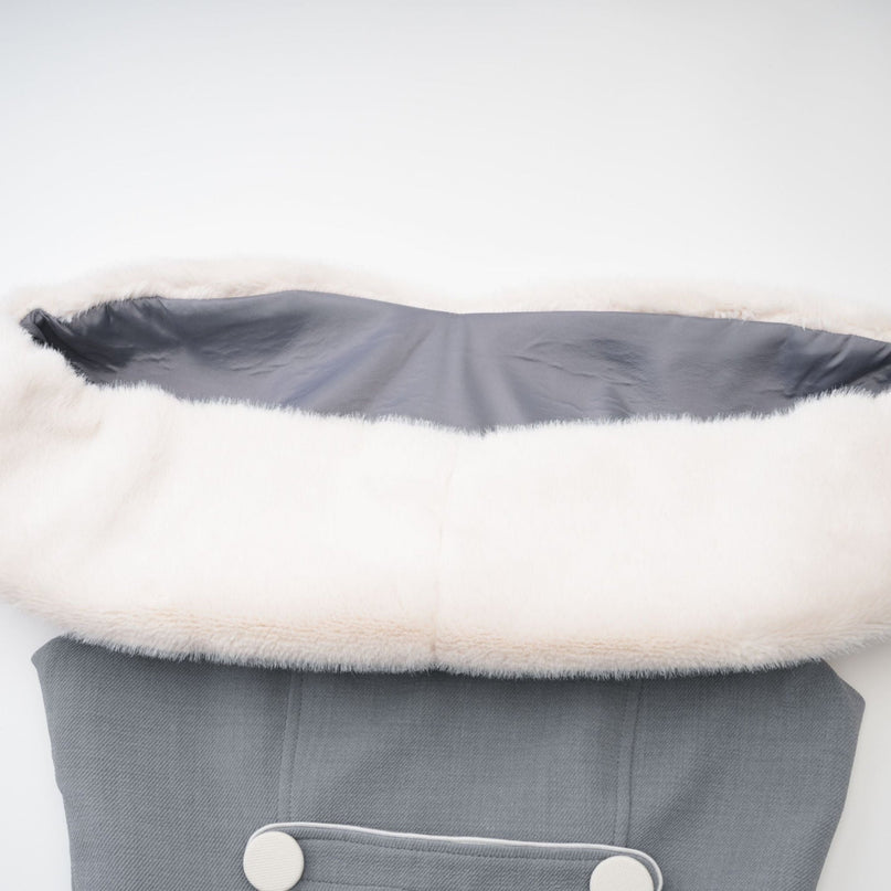 Zuri Grey Faux Fur Mini Dress Polyester Elegant Buttons Zipper Luxury Modern