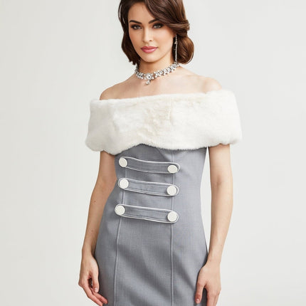 Zuri Grey Faux Fur Mini Dress Polyester Elegant Luxury Modern Elegance