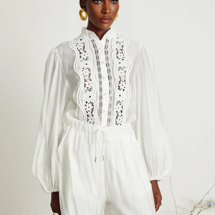 Zuri White Lace Shirt and Trousers Set