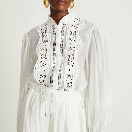 Zuri White Linen Lace Shirt Trousers Set